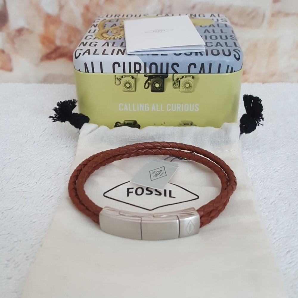 New Fossil Stainless Steel/Leather Bracelet